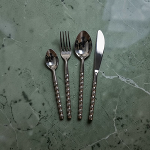 Silver Plated Cutlery Set With Long Beaded Handles <b>Mirror</b> Finish Modern Design Durable Metal Dinner Utensils For Wedding Use - Product Image 6