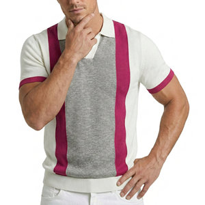 Camisetas Polo de Punto para Hombre al por Mayor, Cuello Johnny, Manga Corta, Bloques de Color Verticales, Dobladillo con Banda, Camisetas Polo Personalizadas para Hombre - Product Image 5