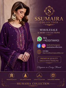 Purple Embroidered Anarkali <b>Suit</b> With Chiffon Dupatta And <b>Trousers</b> Set For <b>Women</b> <b>Wedding</b> Wear India Pakistan Traditional Style - Product Image 6