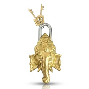 Lord Ganesha Brass <b>Padlock</b> Polished Love Lock with Keys Functional Anti-Theft and Waterproof Small <b>Padlock</b> Patina Antique Finish - Product Image 1