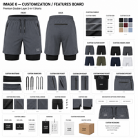 Shorts de sport pour homme, écologiques, 2-en-1, double couche, avec doublure de compression, imperméables, respirants, séchage rapide, couleur unie, style Bermuda, poches zippées
