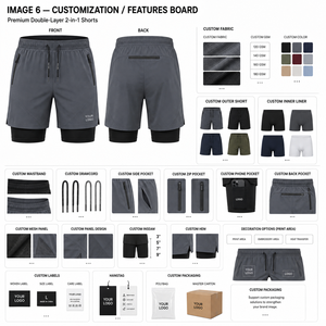 Men's 2-In-1 Double <b>Layer</b> Shorts With Compression Liner Quick Dry Sporty Bermuda Shorts With Zip Pockets And Drawstring Closure - Product Image 4