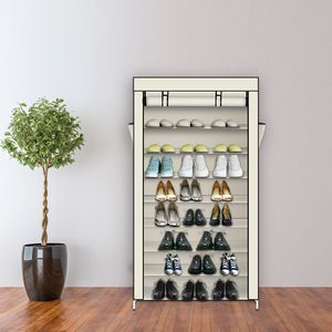 Scarpiera a 10 livelli beige con copertura antipolvere, mobiletto moderno e semplice in MDF per riporre le scarpe, organizer regolabile per l'arredamento di casa - Product Image 4