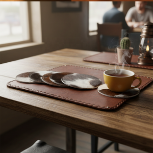 Posavasos de cuero con pelo de vaca para té y bandeja de comedor - Product Image 2