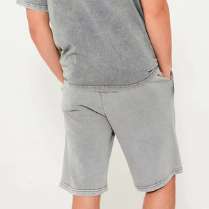 Men's Gray Solid Color Cotton Crew Neck <b>T</b>-<b>Shirt</b> and Shorts Set Casual Summer Wear Knitted Fabric Plain Dyed Style - Product Image 4