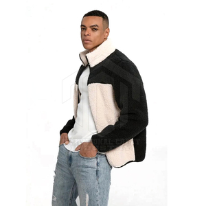 Chaqueta Sherpa Personalizada para Hombre, Color Negro y Crema, Cuello Alto, Cierre Completo, Forro Polar Tipo Teddy, Ropa de Invierno Informal - Product Image 2