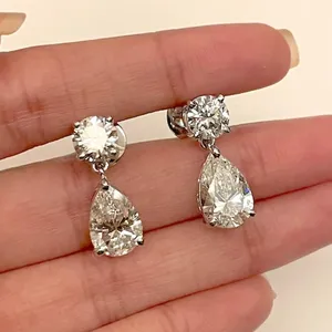 6.00Ct Pear Cut EF/VS1 Lab Grown Diamond Screw <b>Back</b> Drop <b>Earrings</b> 14k White Gold - Product Image 3