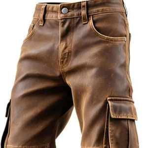 Pantalon pour homme adulte en similicuir PU, style cargo ample, coupe droite, Y2K - Product Image 1