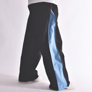 Pantalons de neige imperméables noirs en gros avec fermeture éclair cachée bleue, doublure en polaire chaude et pantalon de ski à jambes larges isolé - Product Image 1