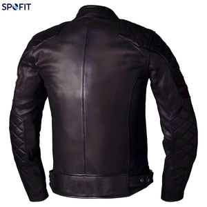 Veste de moto en cuir véritable pour homme SPOFIT, col montant, fermeture éclair, coupe-vent, style motard, pour l'automne - Product Image 5