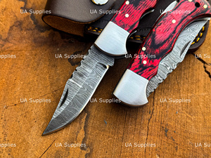 Custom Logo Damascus Steel Red Handle Back <b>Lock</b> Pocket Knife Hand Forged Folding Folder Factory Direct OEM ODM Wholesale - Product Image 2