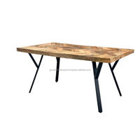 2024 meilleure table à manger industrielle rectangulaire à chevrons en bois massif avec jambe unique pour les meubles de salle à manger de l'hôtel