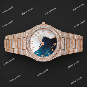 Reloj de Oro Rosa con Diamantes Incrustados y Esfera Artística de Dos Tonos, Reloj de Pulsera de Lujo con Pavé Completo - Product Image 3