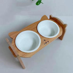 Comederos Elevados de Cerámica Gris Rosa para Perros y Gatos con Soporte de Madera, Comederos para Mascotas de Interior - Product Image 2