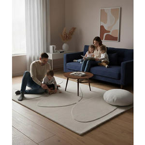 Tapis en laine tufté à la main de luxe, tapis contemporain abstrait neutre, tapis doux pour chambre à coucher et salon - Product Image 2