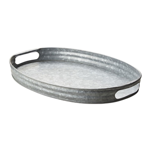 Bandeja de Servir Ovalada de Metal Galvanizado con Asas Recortadas, Plato de Servir Duradero Estilo Rústico Vintage, Bandejas para Servir Comida y Bebidas - Product Image 4