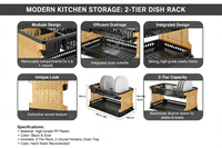 Organisateur d'évier de cuisine moderne à double niveau avec égouttoir, support à vaisselle et porte-couverts pour assiettes et bols, usage domestique