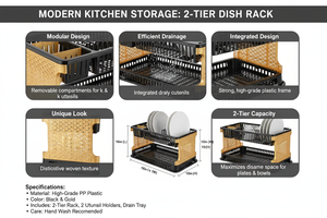 Organizador de fregadero de cocina sobre encimera con escurridor, soporte para cubiertos para platos y tazones, uso doméstico - Product Image 3