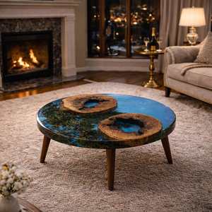 โต๊ะกาแฟเรซิ่นอีพ็อกซี่ธรรมชาติทำมือ โต๊ะไม้เนื้อแข็งลายแม่น้ำ ดีไซน์เรียบง่ายทันสมัย - Product Image 5