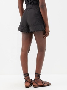 Robe trapèze sans manches longueur genou en popeline de coton brodée noire, avec bordure en dentelle et ourlet festonné rayé, grande taille, sexy, ODM exclusif - Product Image 2