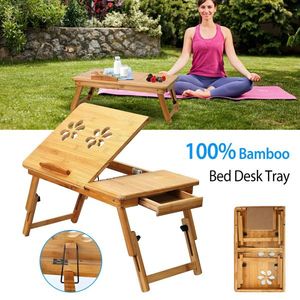 Tavolino Regolabile in Bambù per Laptop con Piano Inclinabile e Cassetto, Vassoio Portatile per Colazione, per Surf, Pasti, Arredamento Camera da Letto - Product Image 1