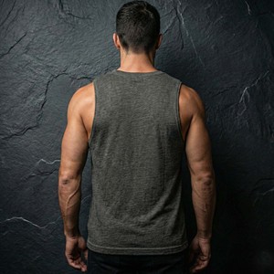 T-shirt musculaire technique en coton épais pour homme, teint en pièce, texturé, sans manches, délavé à l'acide, style streetwear - Product Image 3