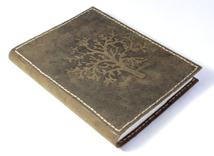 Vintage Handmade Recycled Cotton Paper Tree Of Life Embossed Cover Refillable <b>Machine</b> Stitch Leather Journal - Product Image 2