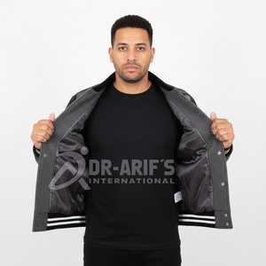 Veste universitaire pour homme, manches en cuir, corps gris, logo brodé, numéro 23, style streetwear, col montant, coupe classique, hiver - Product Image 4