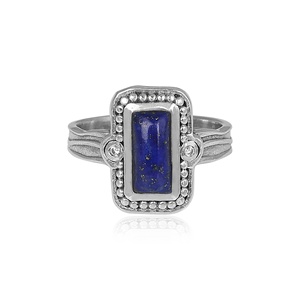 925 Sterling Silver Rectangle <b>Lapis</b> <b>Lazuli</b> <b>Ring</b> for Women Handmade Vintage Geometric Blue Gemstone Statement <b>Ring</b> - Product Image 1
