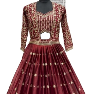 Lahenga choli สำหรับการมีส่วนร่วม All-over Koti ทำงานด้วยไหมหนักชุดสบายๆสำหรับเจ้าสาวแม่บ้านราคาถูก - Product Image 1