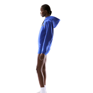 Sudadera con capucha azul para mujer, con manga raglán, cremallera completa, logotipo bordado personalizado en el pecho, tejido de algodón y felpa. - Product Image 3