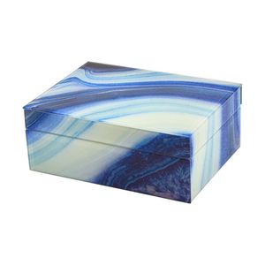 Boîte de rangement pour bijoux en verre marbré bleu saphir avec motif de pierre artistique, finition brillante, doublure douce, organisateur décoratif - Product Image 1
