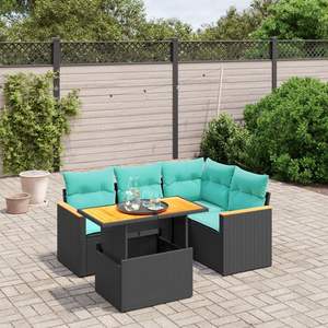 ชุดโซฟาลานบ้านหวายโพลีสีดำ 5 ชิ้นพร้อมเบาะรองนั่ง ชุดสวนสวยหรู - Product Image 1