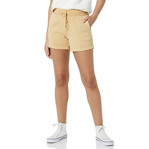 Shorts de punto de cintura media para mujer con cordón ajustable, color sólido, corte casual, bolsillos, color beige, ropa casual, moda femenina - Product Image 1