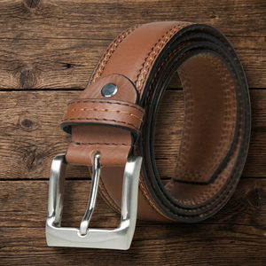 Custom <b>Men's</b> Classic Casual <b>Tan</b> Brown Genuine Leather <b>Belts</b> for Jeans with Double Edge Stitching and Solid Brass Buckle - Product Image 5