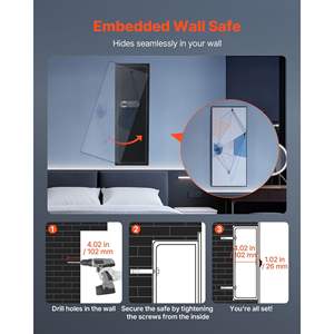 Boîte murale à 4 niveaux, en acier laminé à froid Q235, noire, éclairage LED, 3 étagères réglables, porte-clés, casiers de rangement - Product Image 6