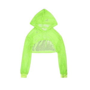 Sudadera con capucha de malla negra para mujer, manga larga, corta, transpirable, de punto, color liso, para invierno, informal, de poliéster con cremallera - Product Image 3