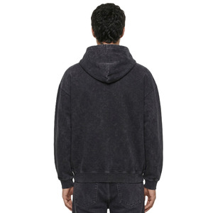 เสื้อฮู้ดดี้ผู้ชายผ้าฝ้ายฟลีซสีดำล้างสี ซิปหน้า ทรงโอเวอร์ไซส์ มีกระเป๋าหน้าอก สไตล์สตรีทแวร์ รับผลิตตามสั่ง - Product Image 3