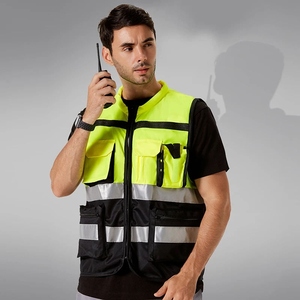 High Visibility Safety Vest With Reflective Stripes And <b>Multiple</b> Pockets Unisex Workwear Logo Printing - Product Image 3