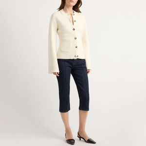 Cárdigan de punto moderno para mujer con textura cálida para colecciones de temporada, manga larga, botones frontales, liso, cárdigan de otoño para mujer - Product Image 3