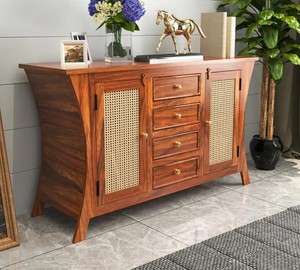 Indian Solid wood Flared Dining <b>Storage</b> Cabinet Mid Century Modern Rattan Door <b>Console</b> <b>Table</b> & Sideboards Home Furniture - Product Image 1