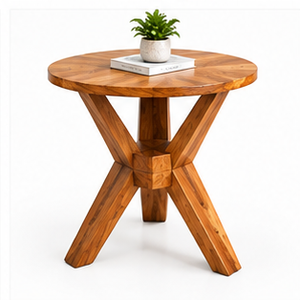 Table à manger ronde moderne en bois de manguier, table d'appoint en bois massif pour la salle à manger à domicile, l'hôtel - Product Image 1