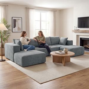Divano Componibile Grigio Scuro a Forma di U Senza Struttura con 2 Pouf per Soggiorno - Product Image 2
