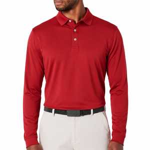 Chemises de golf pour hommes de qualité supérieure, en tricot uni, à manches longues, séchage rapide, extensibles, polyester/coton, décontractées, pour le travail, vente en gros - Product Image 1