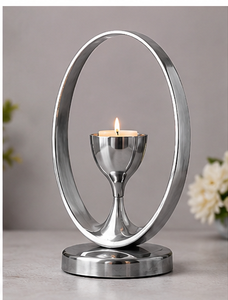 Support à bougie décoratif en métal, nouveau design, couleur argent, artisanat métallique, pour décoration de mariage et d'événements - Product Image 2