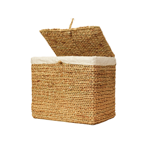 Handwoven Water Hyacinth & Jute Rectangular Laundry <b>Hamper</b> Basket with Lid Loop Closure Removable Liner Rustic Storage Basket - Product Image 2