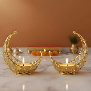 Moon Shaped Crystal <b>Tea</b> Light Candle Holder Elegant Decorative Candle <b>Stand</b> for Home Living Room Bedroom Festive Decor - Product Image 1