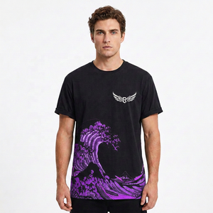 Men's Black <b>T</b>-<b>Shirt</b> With Great Wave Print Short Sleeve O-Neck Casual Jersey Cotton Regular Fit Breathable Design - Product Image 4
