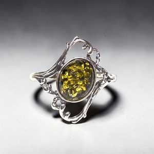 Vintage Green Baltic Amber Sterling Silver <b>Ring</b> Large Natural Gemstone <b>Statement</b> <b>Ring</b> For Women Wife Mother - Product Image 1