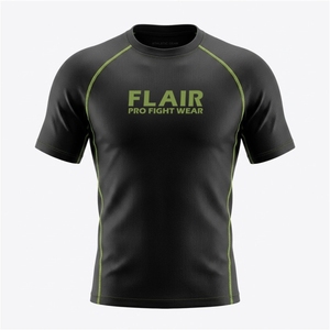 Flair Men's Long Sleeve <b>Compression</b> <b>Shirt</b> <b>Black</b> And green O-Neck Knitted Polyester Quick Dry Sporty Fit - Product Image 2